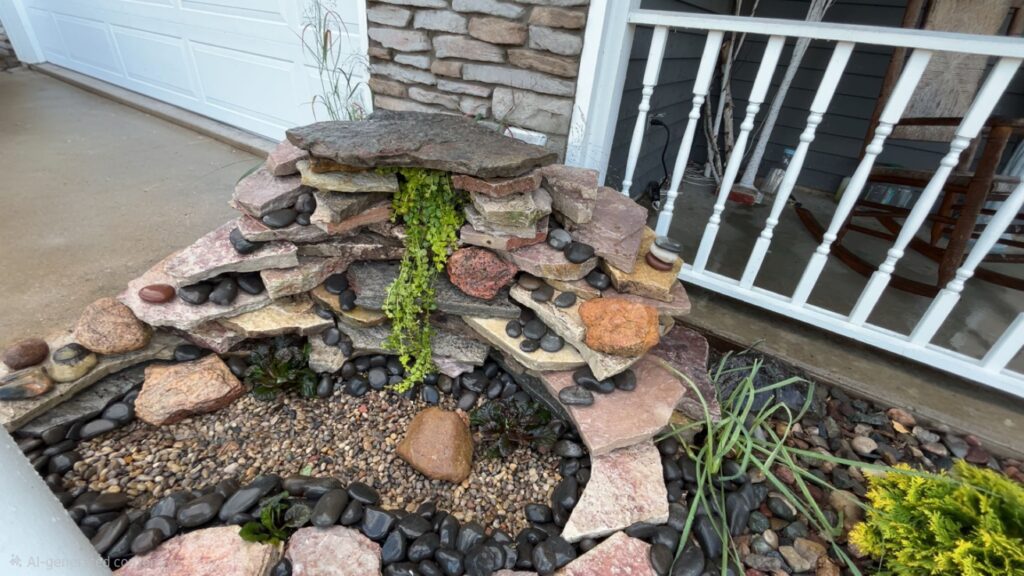 hand stacked pond black pebble rock flat rock flagstone rock garden restoration landscape design pond design Auburn Indiana